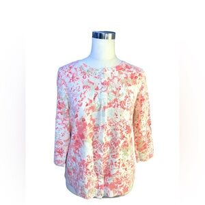 Christopher And Banks White With Pink Floral Long Sleeve Button Down Cardigan